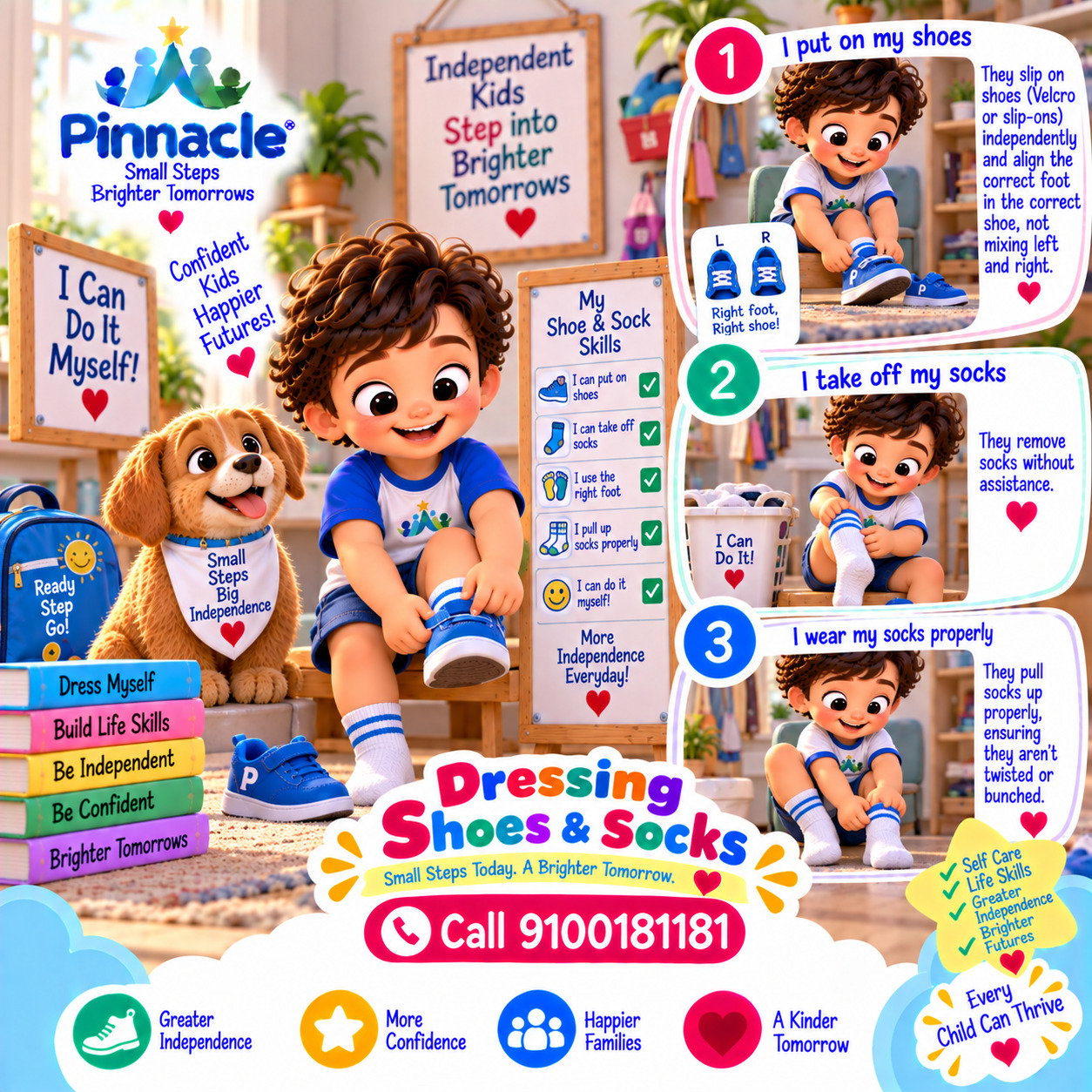 Question illustration accompanying: Dressing: Can the child put on or take off shoes or socks independently?