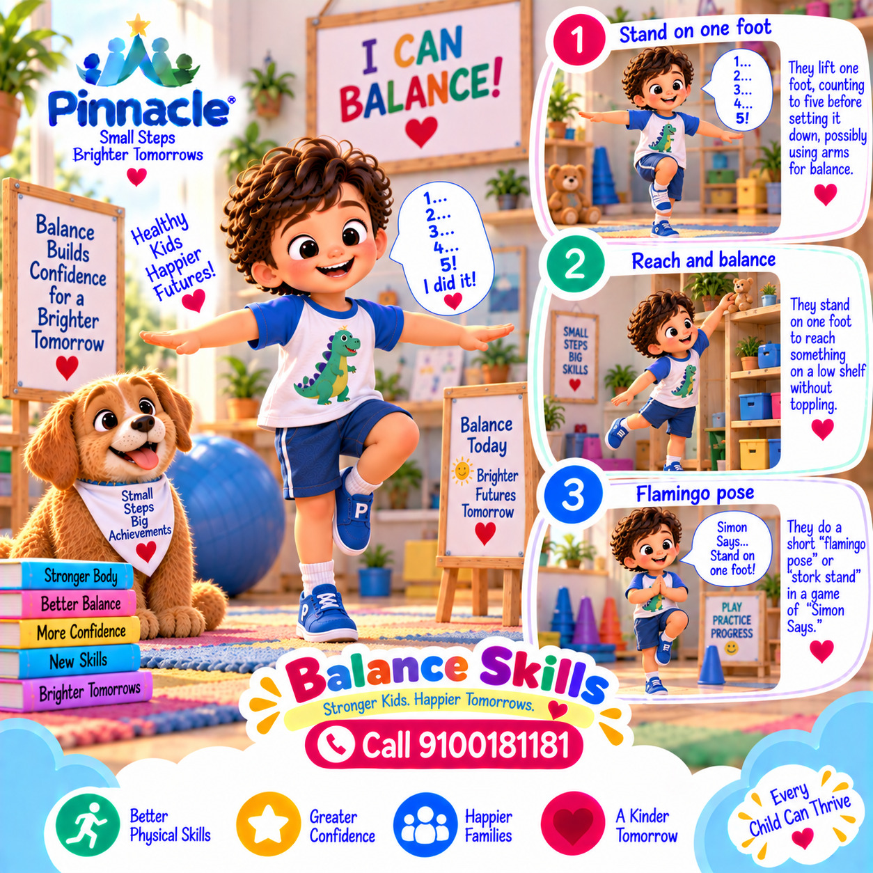 Question illustration accompanying: Balance: Can the child stand on one foot for at least 5 seconds?