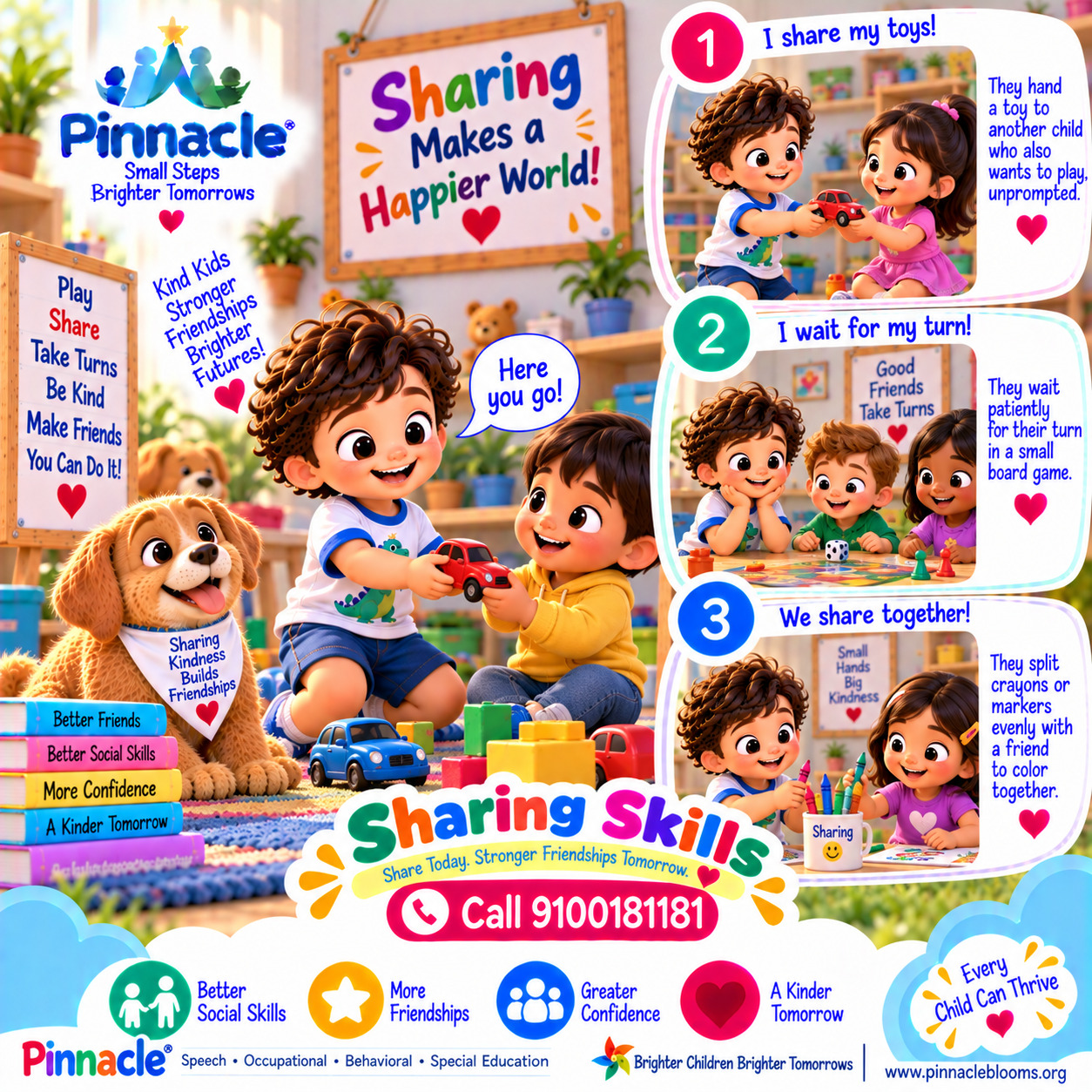 Question illustration accompanying: Sharing: Does the child share toys or take turns during play without prompting?