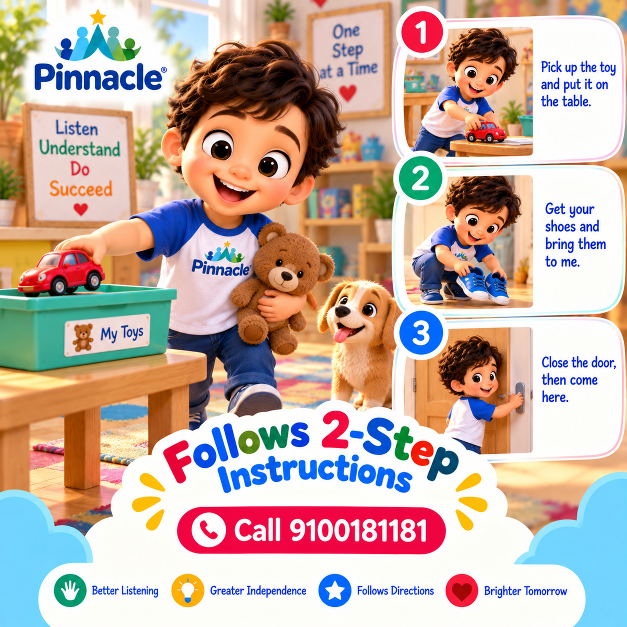 Question illustration accompanying: Can the child follow 2-step verbal instructions?