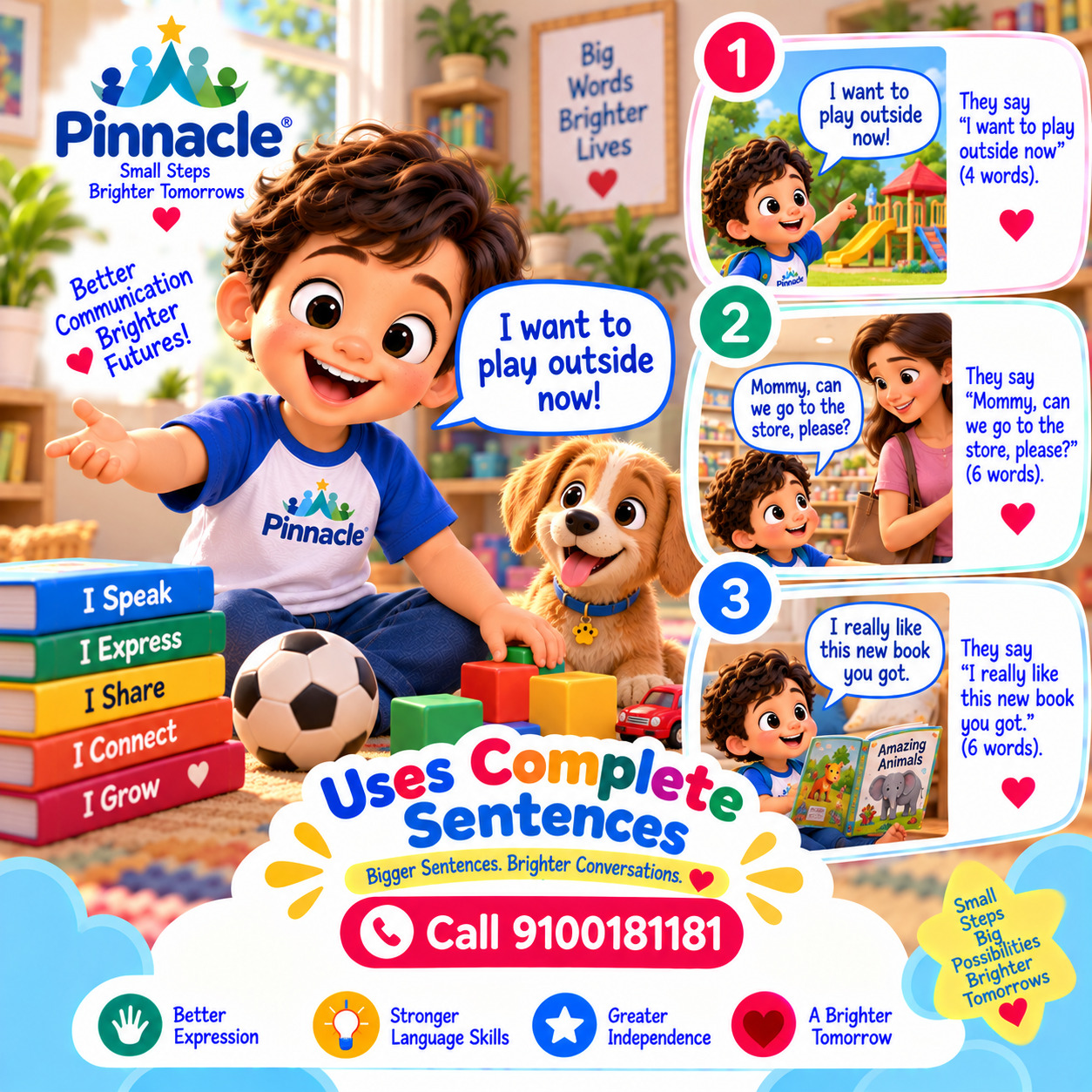 Question illustration accompanying: Can the child use complete sentences of 4-6 words?