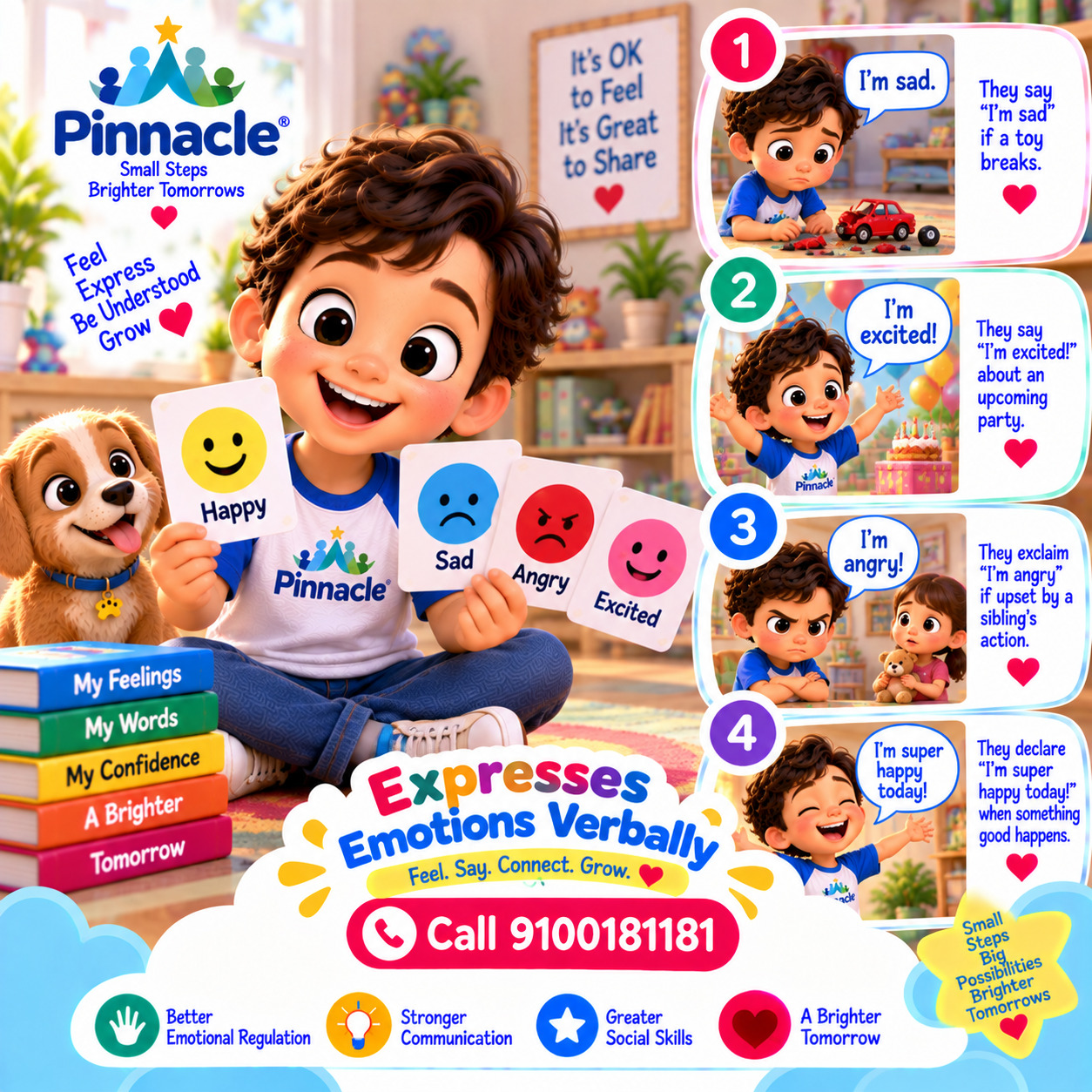Question illustration accompanying: Can the child express emotions verbally (e.g., 'Im happy,' 'Im sad')?