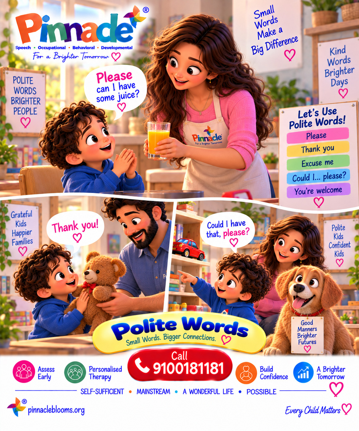 Question illustration accompanying: Does the child use polite words like 'please' and 'thank you'?