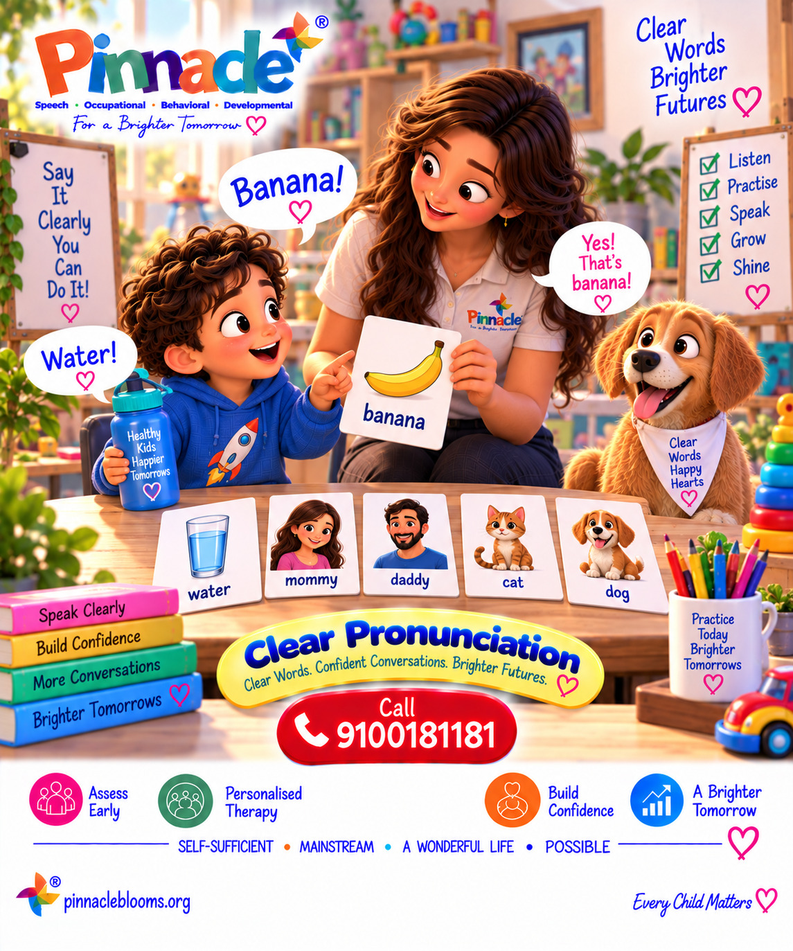 Question illustration accompanying: Does the child pronounce common words clearly?
