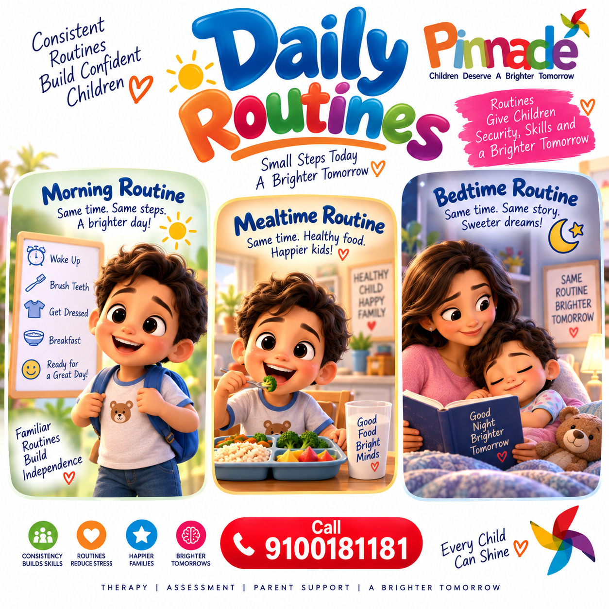 Question illustration accompanying: Daily Routines : Are daily routines (e.g., mealtimes, bedtime) consistent for the child?